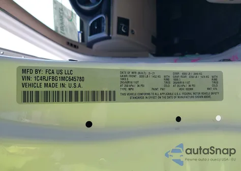 2021 Jeep Grand Cherokee Limited 4X4 из США, поврежденный, VIN 1C4RJFBG1MC645780